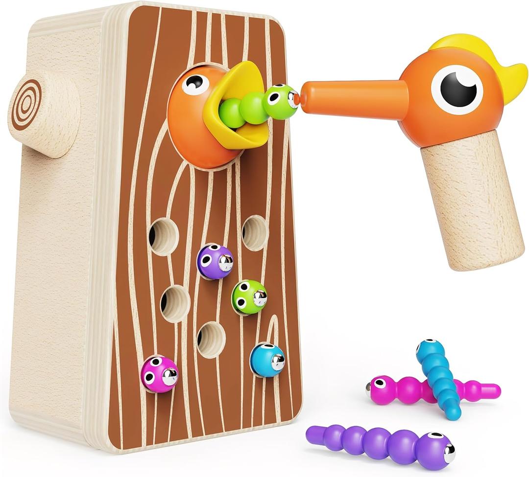Montessori Toys for Boys and Girls Aged 2-4, Toddler Fine Motor Skills Learning, Wooden Bird Feeding Game