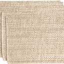 Sweet Home Collection 100% Cotton Placemats for Dining Room Rectangle Two Tone Woven Fabric 13" x 19" Soft Durable Table Mat Set, Set of 6, Eggshell