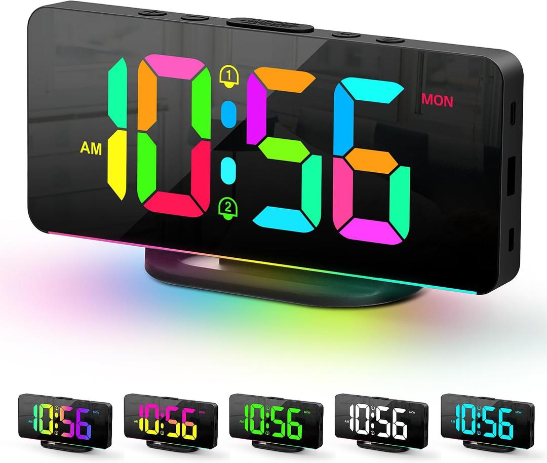 Digital Alarm Clock, Large Display Bedside Alarm Clock with Night Light for Kids Teen Boys Girls, Desk Digital Clocks with USB Charging Port Dual Alarms for Living Room Office (Black)