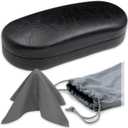 MyEyeglassCase - Large Sunglasses Case - Hard Glasses Case Holder w/Pouch & Cloth - Eyeglass Case Aviator Frames Men & Women (Black Distressed)