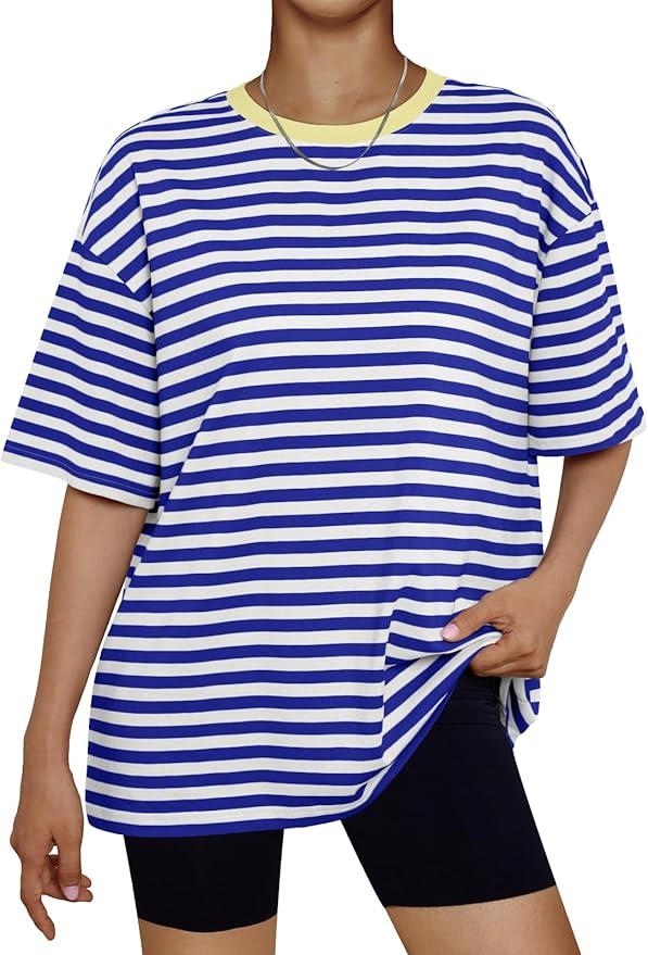 Trendy Queen Womens Oversized Summer T Shirts Fashion Workout Plus Size Tops Short Sleeve Beach Vacation Gym Clothes 2025 S