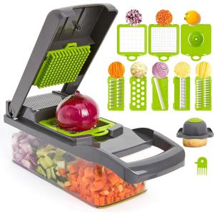 15-in-1 Vegetable Chopper Efficiently Slice and Dice Veggies with 8 Different Blades, Includes Onion Chopper, Spacious Design for Potatoes, Tomatoes, Cucumbers, and Carrots, User-Friendly Safe Design