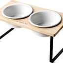 Elevated Dog Bowls, Raised Dog Bowl Stand with Two 6.5 inch Ceramic Bowl, NonSlip Puppy Food and Water Bowls, Dogs Feeder for Small and Medium Breed, White