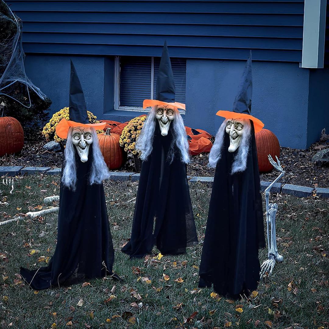 FUN LITTLE TOYS 3 PCS Witch Scary Decor Halloween Stakes for Outdoor Graveyard, Garden, Yard, Lawn, Walkway Party Supplies