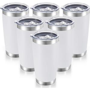 20 oz Tumblers Bulk Stainless Steel Tumbler with Lid Double Wall Vacuum Insulated Coffee Mug 20oz Powder Coated Cup for Hot and Cold Drinks, White, 6 pack
