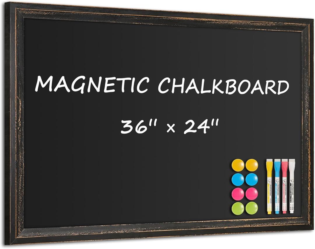 Rustic Wood Framed Chalkboard, 36" x 24" Wall-Mounted Blackboard for Kitchen, Restaurant Menu, Office & Home Dcor