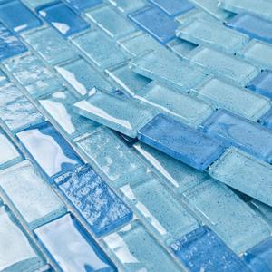 Glass Mosaic Tile Light Blue Wave 12 x 12 Inch Glossy Glass Tile for Swimming Pool Backsplash Shower Waterline Fountain Spa Wall (5-Pack, 5 sq.ft.)