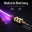 RENGENG Light Up Sword, 40 Inches Rechargeable Pre-Assembled Plastic Replica Anime Sword with Belt & Stand & Spinner, Emma Purple