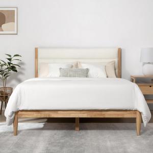 KISLOT Wood Bed Frame with Headboard Upholstered Platform Mattress Foundation,Strong Wooden Slat Support,No Box Spring Needed, Full