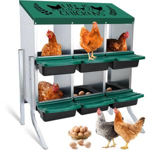 Tgeyd Nesting Boxes - 6 Holes for Laying Eggs - Chicken Brooder Box With Perch - Coops for Up to 24 Chickens