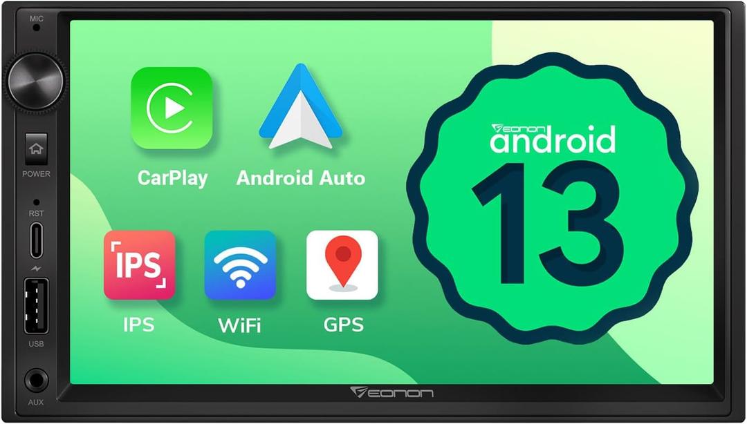 Eonon Android 13 Double Din Car Stereo 7 Inch Apple CarPlay Radio Android Auto Touch Screen, Bluetooth, Fast Charge, AM/FM, SWC, 1080P Backup Camera Input - UA13