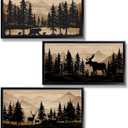 WELMECO Cabin Decor Bear Moose Deer Wall Art Rustic Home Decor Woodland Farmhouse Living Room Bedroom Bathroom Decor Forest Animal Picture, Black Framed 8x16inchx3 Pieces, Brown