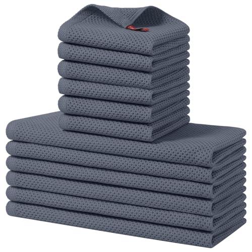 Homaxy 100% Cotton Kitchen Towels and Dishcloths Set, 12 x 12 Inches and 13 x 28 Inches, Set of 12 Bulk Kitchen Towels Set, Ultra Soft Absorbent Dish Cloths for Washing Dishes, Dark Grey