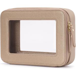 Popvibe Clear Makeup Bag Travel Cosmetic Case Transparent Toiletry Bag with Zipper, Portable Make Up Organizer Traveling Compact Car Bag for Essentials (Gold)