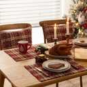 Christmas Plaid Placemats Set of 4, Red Green Snowflake Buffalo Checkered Tartan Winter Thanksgiving Xmas Table Mats for Dining Room Kitchen Table Decor