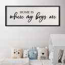 comurdyo Home Is Where My Boys Are Family Sign Wall Decor 3212 Inch Home Mom Mothers for boys room Wooden Hanging Art (Black)