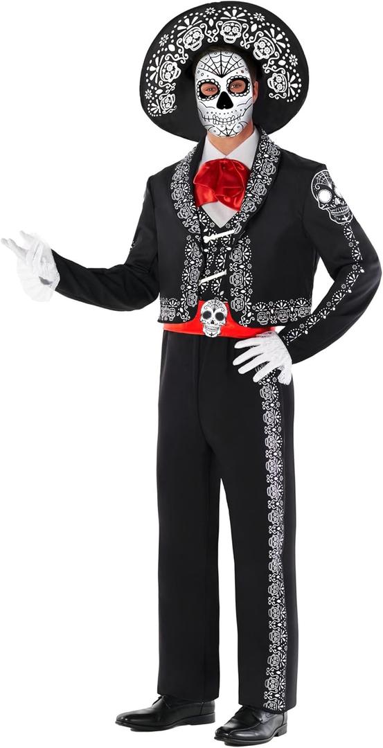 Morph Day Of The Dead Costume For Men, Mariachi Costume Men, Dia De Los Muertos Costumes For Adults, Halloween Costumes Adult (Large)