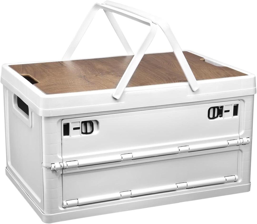 PATIKIL Collapsible Storage Bins with Lids and Handle, 2 Pcs 55L 14.5Gal Plastic Camping Storage Box Stackable Side Opening Organizer Basket for Car Rv Office Home, White
