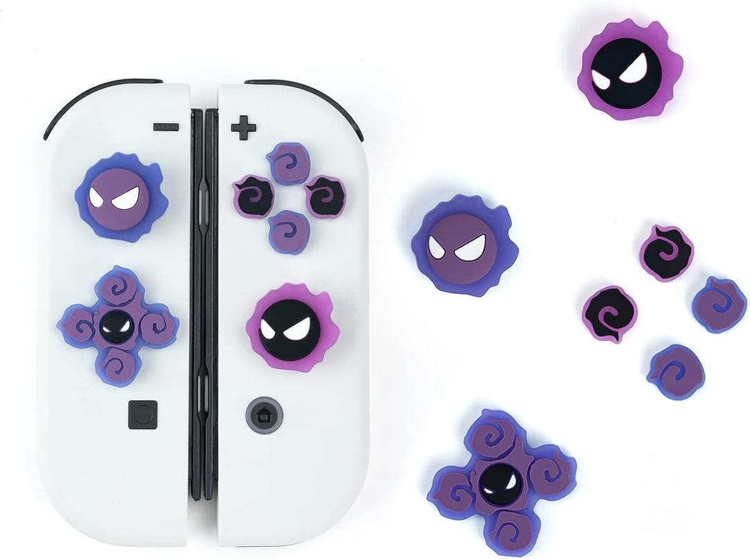 Cross D-Pad Button Caps Luminous Silicone Thumb Grips Set, ABXY Buttons Sticker Joystick Cover Caps Compatible with Nintendo Switch/OLED Controller (Gastly)