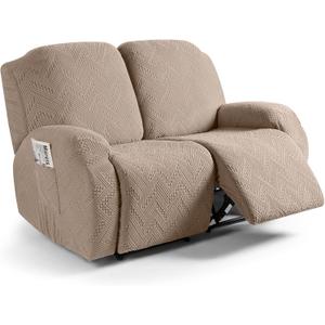 Ruaozz Recliner Sofa Covers Recliner Chair Covers Loveseat Recliner Slipcovers with Pockets Washable Furniture Protector with Elastic Bottom (2 Seater, Khaki)