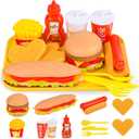 Pretend Play Fast Food Set,Play Food for Kids with Take Apart Burger and Hot Dog Plastic Toys Food,Play Kitchen Accessories Role Play Toys Christmas Birthday Gift for Kids Toddler Boys Girls, child-size