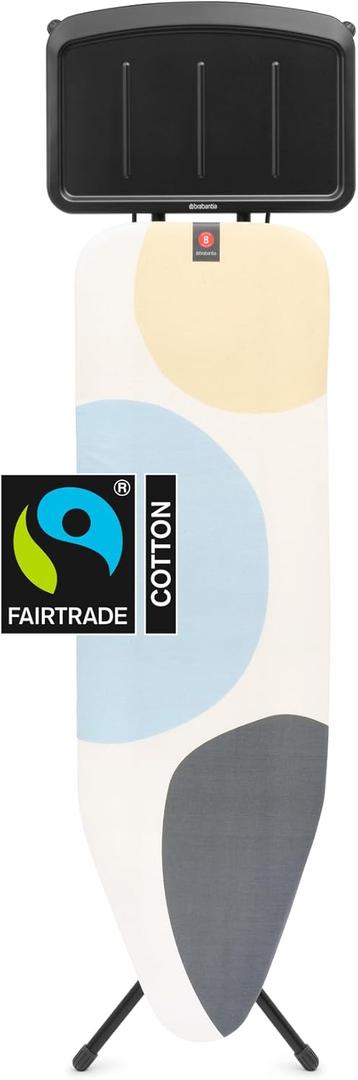 Brabantia Comfort Ironing Board with Solid Steam Generator Rest | Medium (Size B) | Fairtrade Bubbles Cover | Adjustable Height (27-38"), XL Iron Rest, Easy Fold, Anti-Collapse Lock, Non-Slip Feet