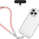 Phone Wrist Strap - Universal Multi-functional Polyester Woven Wristband For Mobile Phones, with Two Tether Tabs and One Leather Buckles (Orange-pink)