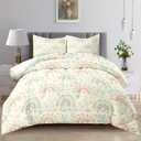 Raphus cucullatus Rainbow Queen Bedding for Girls - Pretty Floral Comforter Set with Flower Pattern