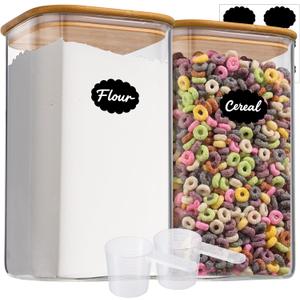1.2 Gallon (148oz) 2PCS Large Glass Food Storage Containers, Wide Mouth Storage Containers with Tight Lids Square Glass Jars for Flour and Sugar Cereal Rice Pasta Oats Wheatmeal Coffee Niblet