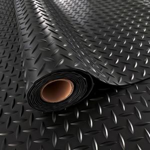 StellarStar 4x8 FT Garage Floor Mat, 2.8mm Thickened PVC Diamond Plate Garage Mat with 20PCS Tapes, Rubber Flooring Rolls for Under Car, Non-Slip Rubber Motorcycle Mat for Golf Cart, Trailer, Black