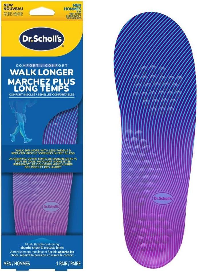 Dr. Scholl's Walk Longer Insoles - Comfortable Plush Foam Cushioning Inserts for Walking, Hiking, and Standing on Feet All-Day with Arch Support - Walk 50% Longer Without Muscle Fatigue