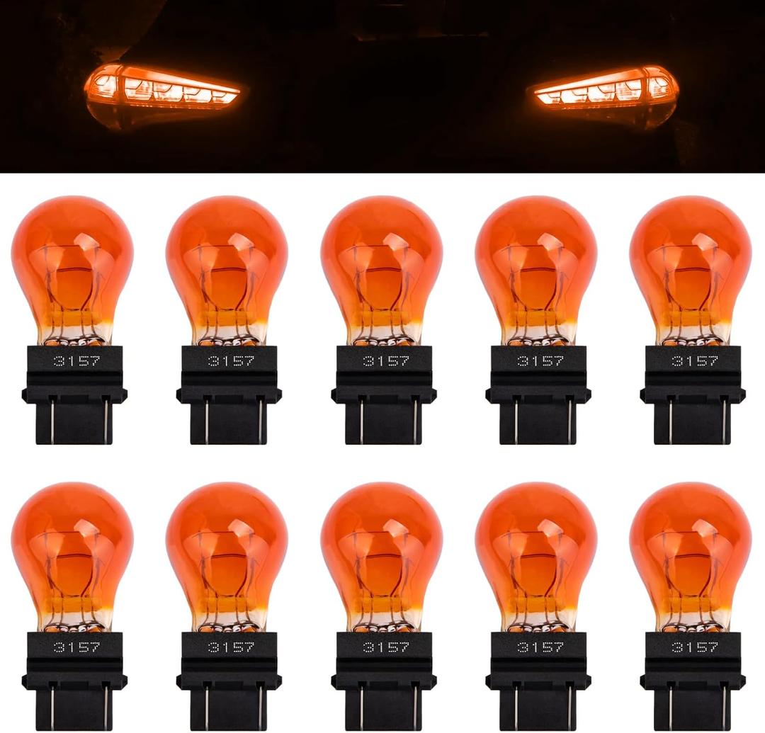 ecocstm 10 PCS 3157 Tail Light Bulb, Miniature 4157 Brake Light Bulb, Waterproof 3157 4157 Turn Signal Bulb, Automotive Side Marker Tail Light Replacement for Truck SUV Car (Amber)
