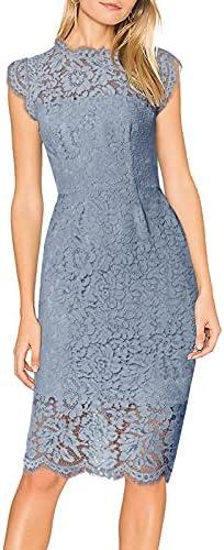 MEROKEETY Women's Sleeveless Lace Floral Elegant Cocktail Dress Crew Neck Knee Length for Party. Size L