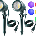 Christmas Spotlights Outdoor, 120V Plug-in Halloween Spot Light, 5000K LED Landscape Lighting with 5 Color Lenses (Red Green Blue Purple Yellow), IP67 Waterproof, 2 Pack