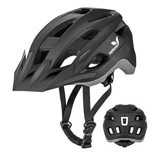 Veltuno Bike Helmet for Adults, Lightweight Mountain Bicycle Helmet with USB Rechargeable LED Rear Light, Removable Sun Visor for Women, Men, Suitable for Cycling and Commuting (Black, Medium)
