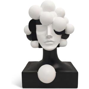 Abstract Face Sculpture Decor, Black and White Minimalist Art Bust Statue, Modern Sculptures Decorations for Home Living Room Table Office Desk, Unique Gift for Art Lovers (Black and White Statue - B)