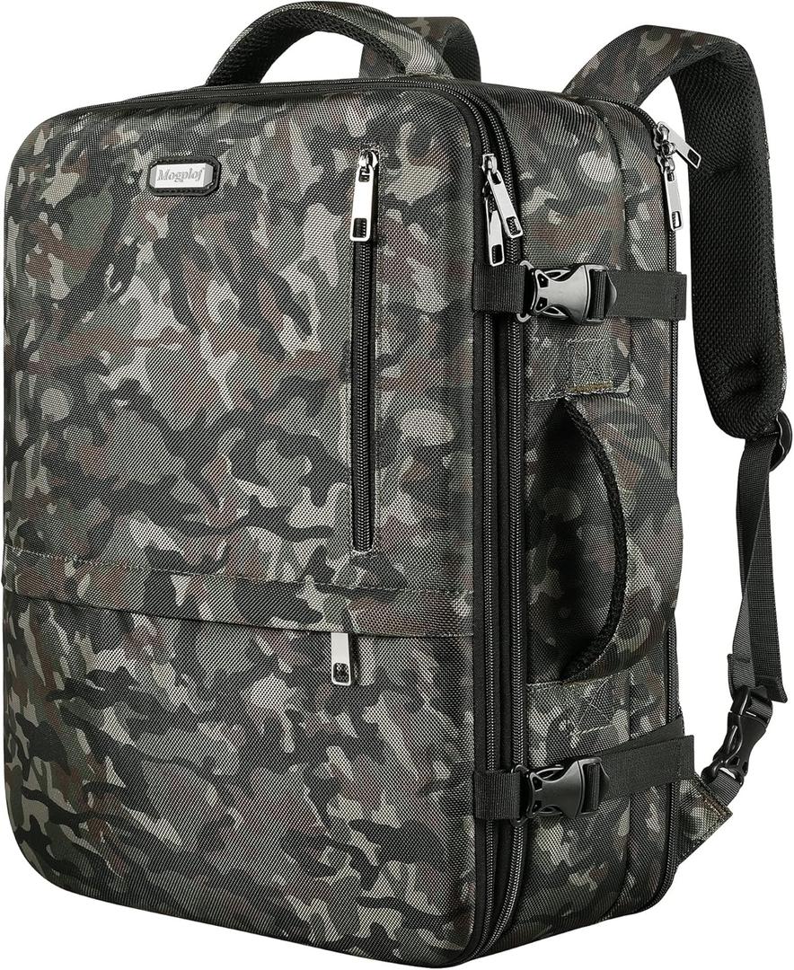 Mogplof Carry on Backpack Flight Approved, 40L Travel Backpack for Men, Extra Large Expandable Backpack Suitcase, Water Resistant Backpack Luggage for Travel Perfect Fit for 17 Inch Laptop (Camo)
