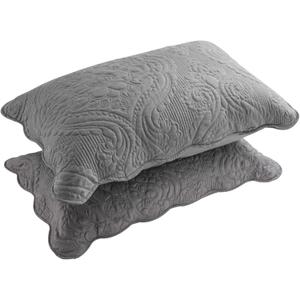 BOSOWOS Quilted Pillow Shams Set of 2, Decorative Microfiber King Bed Pillow Shams, Soft Breathable Pillow Covers with Envelope Closure (Grey, 2Pcs:20 x 36inch)