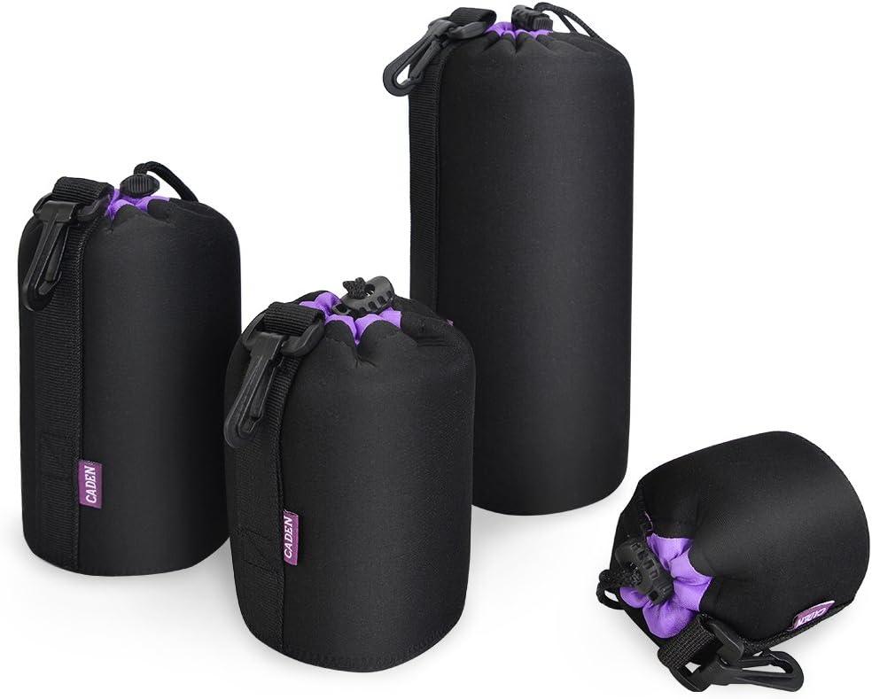 CADeN Lens Pouch Set 4 Pack Replacement Compatible for Canon, Nikon, Sony, Pentax, Olympus (Small, Medium, Large, X Large) Camera Lens Case Bag Thick Protective Neoprene Pouch Soft Plush for DSLR Lens