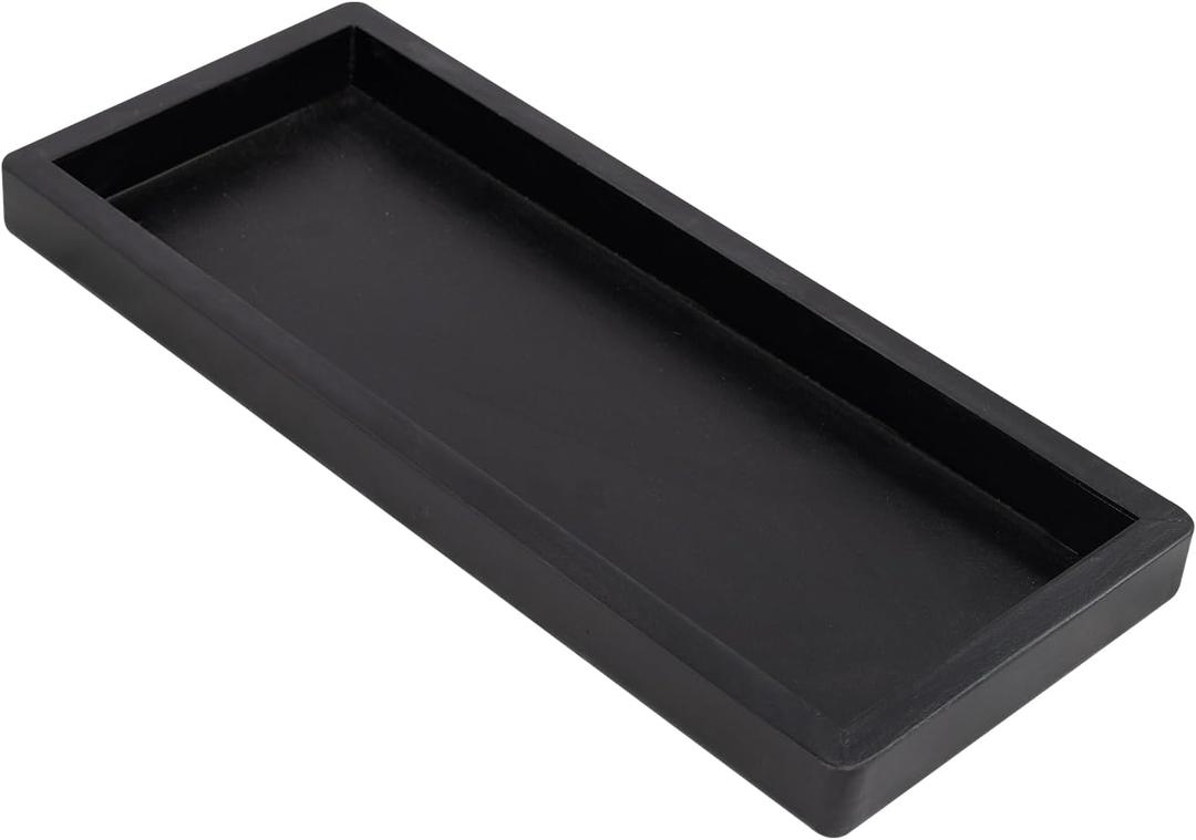 MAONAME Black Bathroom Vanity Tray, Rustic Long Narrow Rectangle Farmhouse Wood Countertop Organizer Tray for Candle, Perfume - 15.7" L x 6.8" W