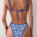TASHEHE Women's Bikini Set High Leg Cut Double Straps Cute Triangle Swimsuit High Waist Two Piece Bathing Suit (Blue, S)