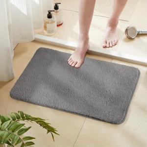 TECHMILLY U Shaped Super Soft Shaggy Bathroom Rugs, Absorbent Thick Non Slip Microfiber Toilet Rugs, Quick Dry Machine Washable Bath Mat for Bathroom Floor, Bathtub and Shower 24"x20" Grey