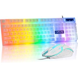 CHONCHOW LED Keyboard and Mouse, 104 Keys Rainbow Backlit Keyboard and 7 Color RGB Mouse, White Gaming Keyboard and Mouse Combo for PC Laptop Xbox PS4 Gamers and Work