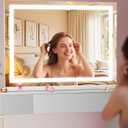 Vanity Mirror with Lights, 40" x 29" LED Makeup Mirror with 10X Magnification, Dimmable 3 Modes, Memory Function, Smart Touch, USB Charging Port, Lighted Makeup Mirror Square White