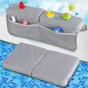 OS OMYSTYLE Baby Bath Kneeler and Elbow Rest Pad Set, 1.5'' Thick Quickly Dry Bathtub Kneeler Pad with Baby Toys & Bath Accessories Organizer, Kneeling and Elbow for Baby Tub, Non-Slip Mat(Light Grey)