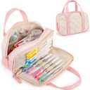 2 Compartment Pencil Case For Girls, Zipper Pencil Bag With Handle, Large Capacity quilting Pencil Pouch Organizer Aesthetic, Women's Soft Pencil Box Marker Pouch For Middle School Office College (Pink)