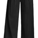 ISEEGZ 31'' Women's Linen Pants Wide Leg Work Dressy Pants Casual Slacks Business Trousers for Women with Pockets (Black, L)