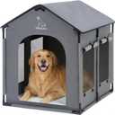 XL Insulated Dog House Indoor, Dog Tent for Large Dogs with Plush Cushion, Sturdy PVC Frame, Mesh Windows & Tear-Resistant Oxford Fabric, 34x27x34in Gray