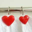Twofishes Valentine Gift Lovely Heart-Shaped Shower Curtain Hooks S/12 Anti Rust Heart Shower Curtain Hooks Pack of 12 Decorative Heart Resin Shower Curtain Rings Set of 12