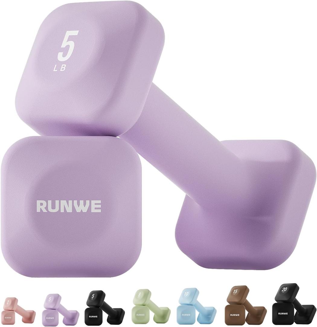 SafeGrip Square Dumbbells Weight, Non-Slip Grip & Anti-Roll Design, Heavy Duty Free Weights for Home Gym, Strength Training, Weight Lifting, HIIT Workouts - Thick Ergonomic Handle for Men & Women (2-20lbs) (Purple - 5lb - Pair)